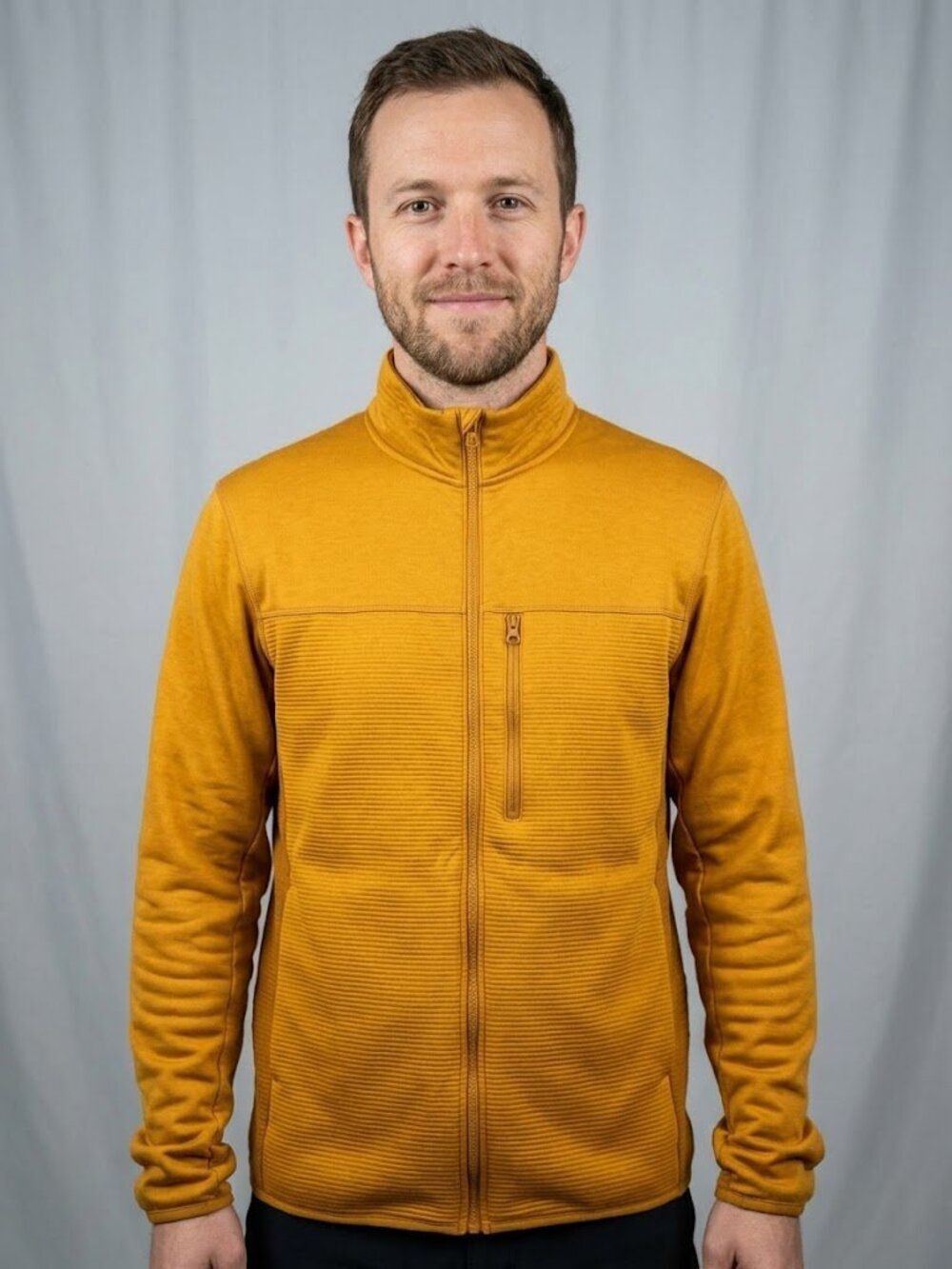 Uniqlo Mens Goldenrod Yellow Full Zip Grid Fleece Stand Collar Jacket S Gorpcore
